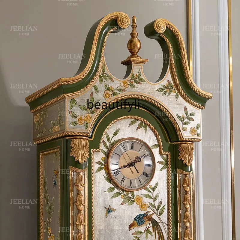 French villa luxury decorative cabinet European classical art gold and silver foil hand-painted floor clock living room