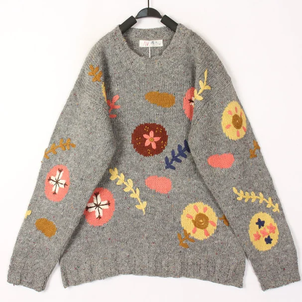 

Винтажный осенне-зимний белый 3D вязаный шерстяной кардиган с круглым вырезом, теплый, свободный, с мультяшным узором