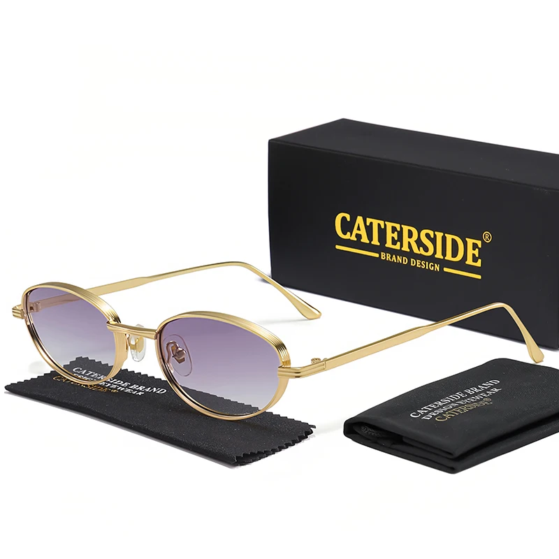 CATERSIDE ミニマリスト女性サングラス軽量オーバル小さなメタルフレームサングラスファッションアウトドアアイウェア理想的な選択ギフト