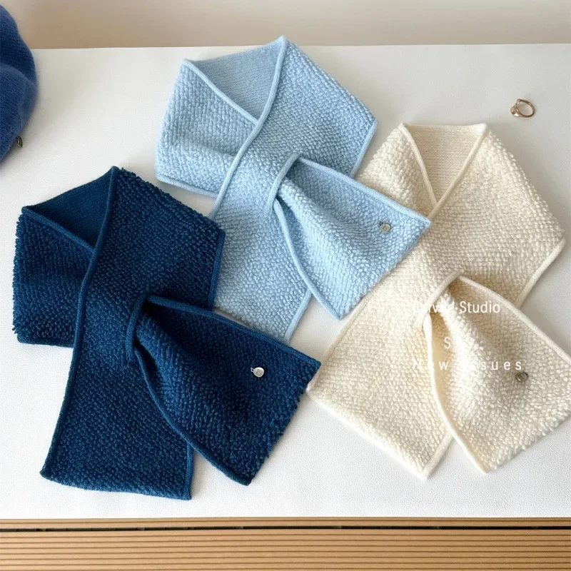 Women's Autumn Winter Pure Wool Knit Cross Neck Warmer Scarf Vintage Casual Wrap