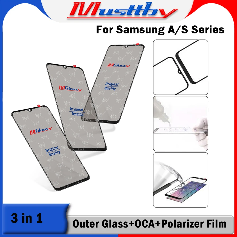 Musttby 5pc S20FE  Front Glass+OCA+ Polarizer Film Replacement For Screen Samsung A12 A14 A21S A03S A02S Phone Repair