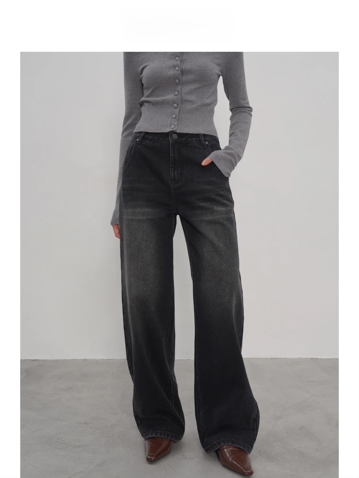 

Женские джинсы EIGHTHMONTH с высокой талией и широкими штанинами, свободные, повседневные, прямого кроя, черные, осенние