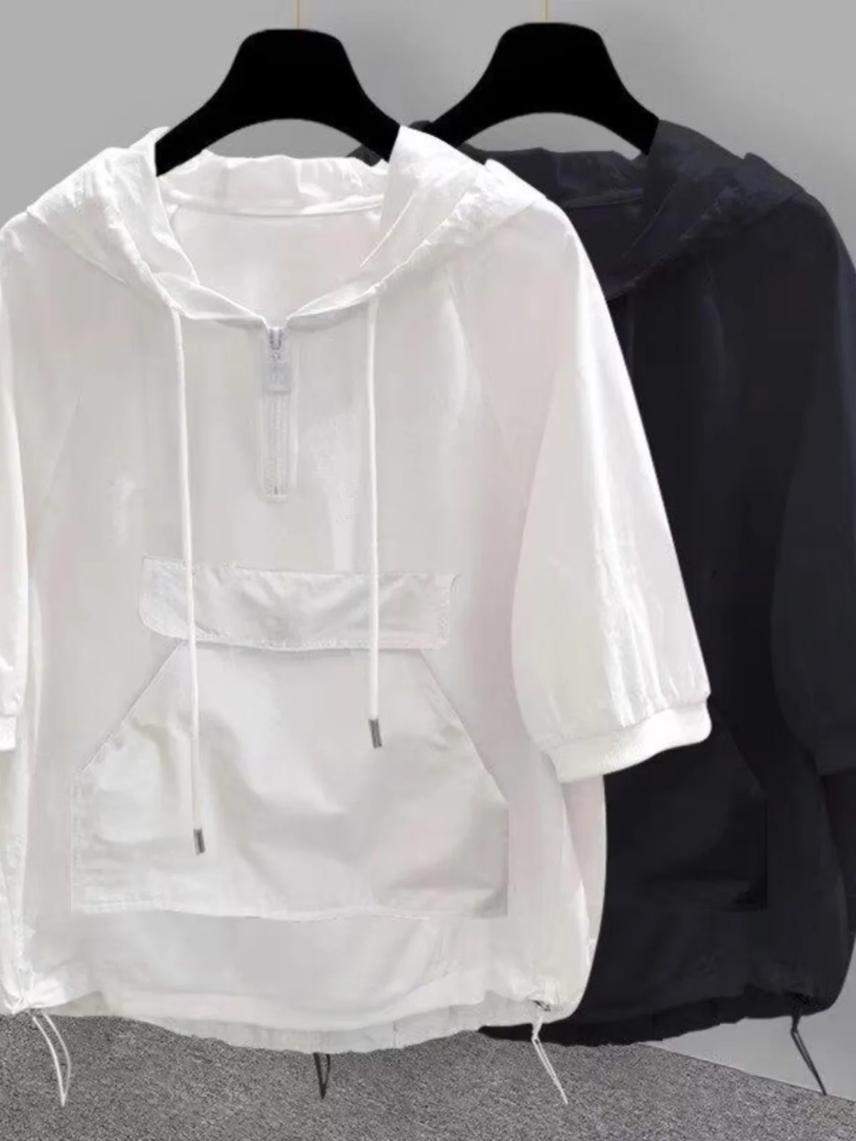 

Модный свободный крой с капюшоном и молнией f, защита от солнца, мужской тонкий пуловер Faion Brand ket, толстовка Pure Bla White