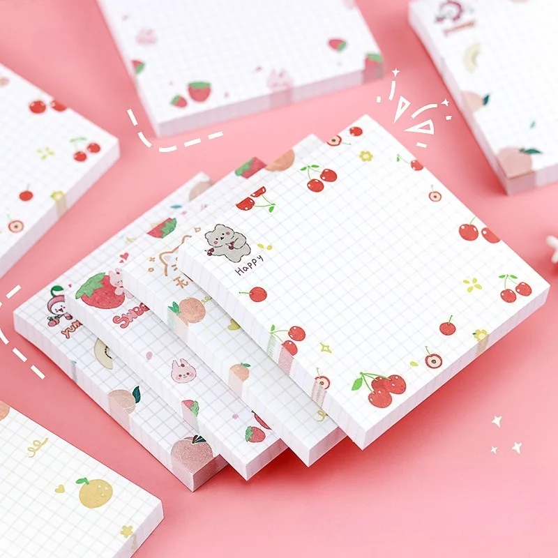 100sheets Kids Cartoon Fruit Pattern Sticker Posted It Memo Grid Paper Notebook Message Sticky Notes Notepad Pads Posits Sticker