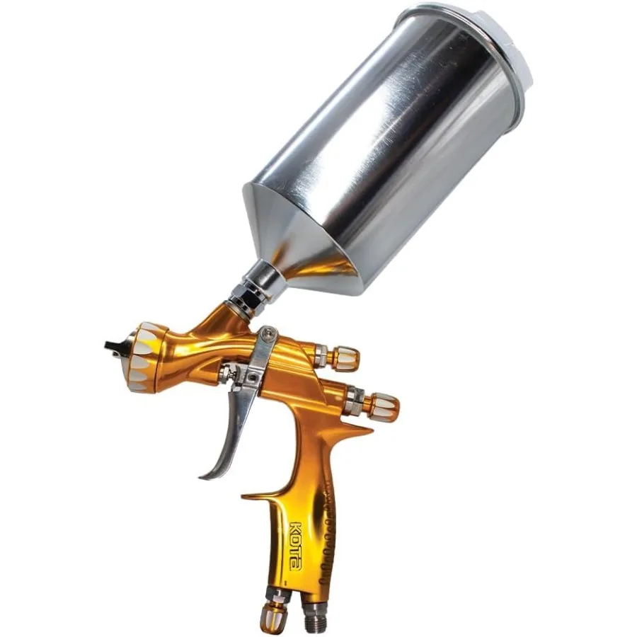 

KOTA Gold Edition HVLP Пистолет-распылитель Краска 1,3 мм с чашкой Золотая отделка Прочный безвоздушный распылитель высокого давления для автомобилей и индивідуалов