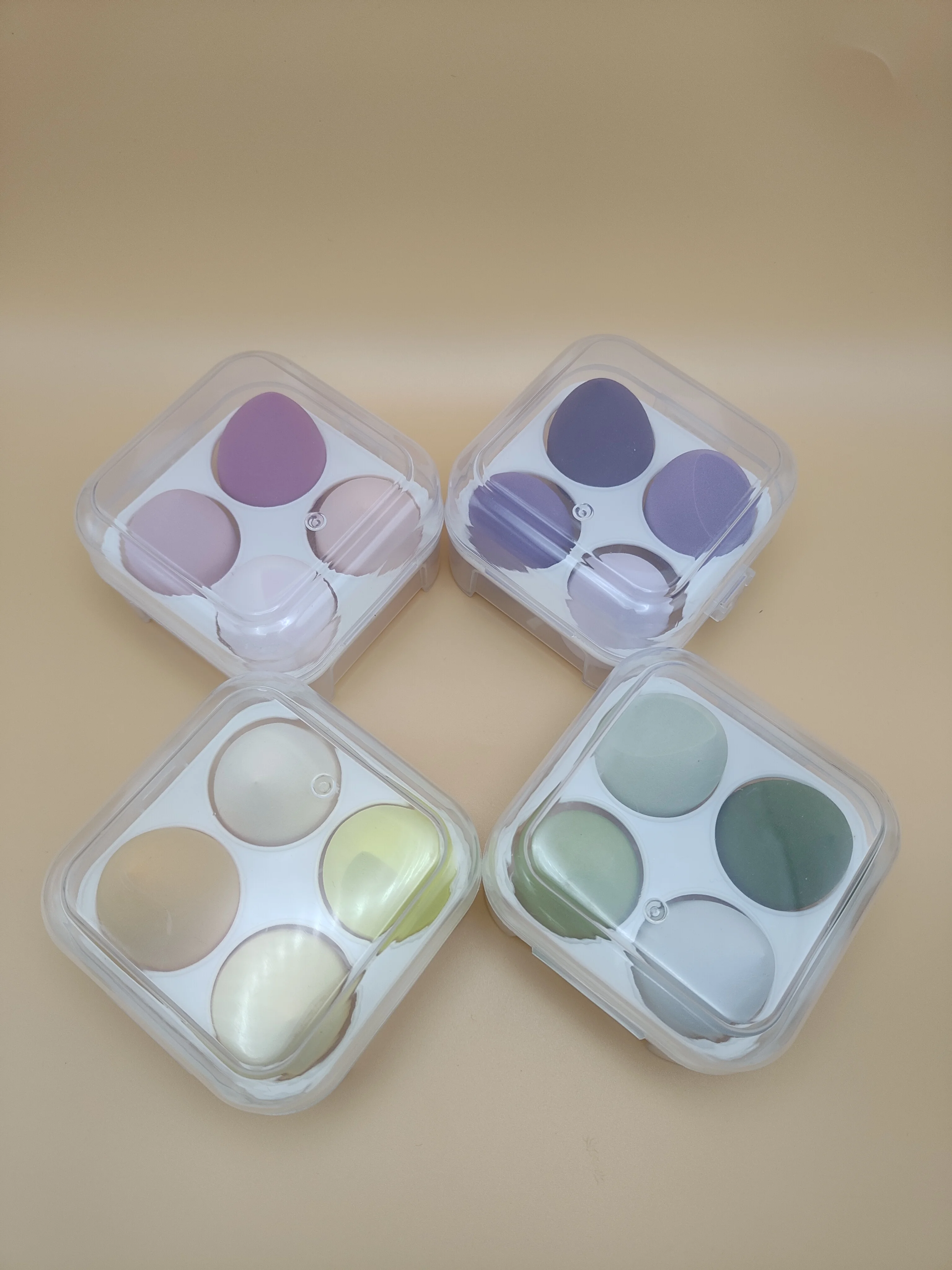Spugna per trucco in 4 pezzi/doppio uso per bagnato e asciutto/bignè cosmetico/adatto per cosmetici liquidi, crema e cipria