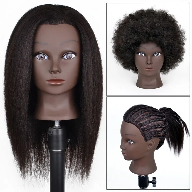 Head Model, Hair Salon, Apprentice Practice for Hair Cutting, Black Head Model, Real Hair, Hot Rolled Model, Black Head.