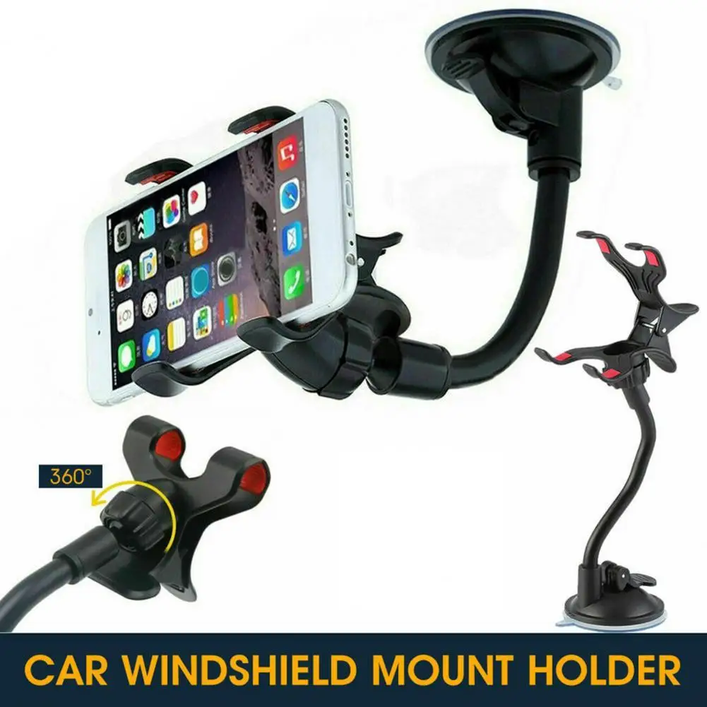 Car Mobile Phone Holder Universal 360 Degree Rotation Dual Clip Car Windshield Mount Cell Phone Stand for Desktop