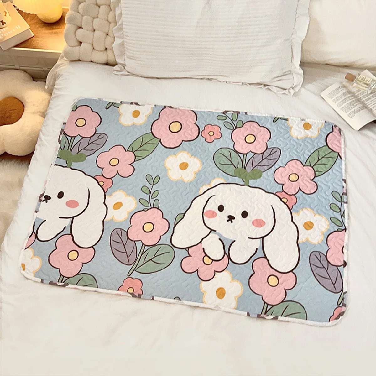 50x70cm -blue Flower Rabbit Aunt Mat Physiological Period Waterproof Large Urinary Separation Mat Machine Washable Menstrual Mat