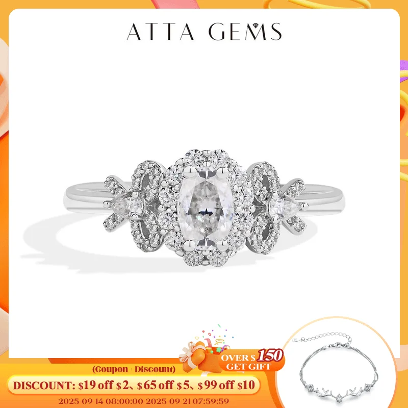 

ATTAGEMS Luxury Moissanite Rings Oval Cut 925 Sterling Silver Ring Women Bow Design For Engagement Wedding FineJewelry Certified