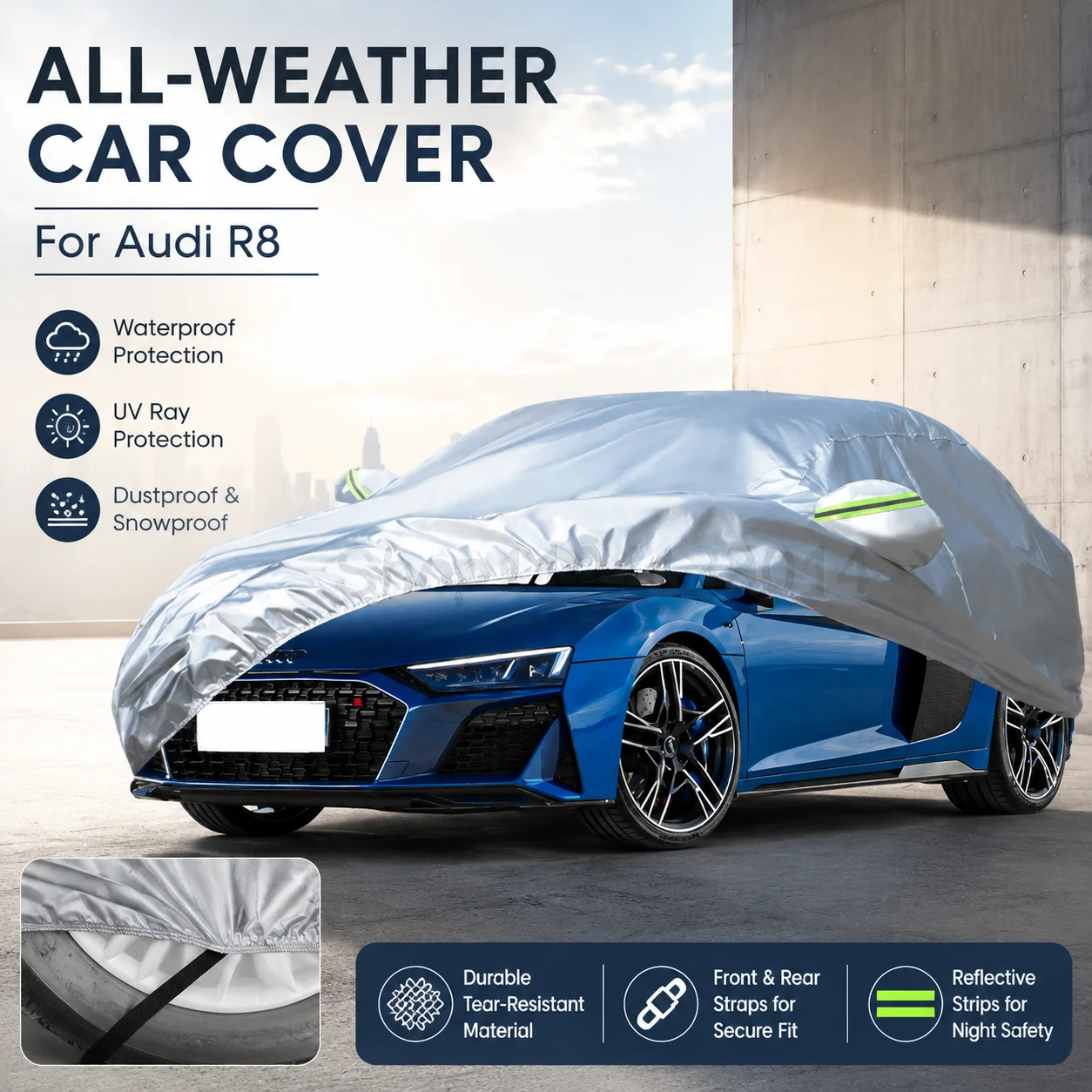Waterproof Outdoor Full Car Cover Reflective Strips Snowproof Dustproof UV Protection For Audi R8 Auto Exterior Accessory