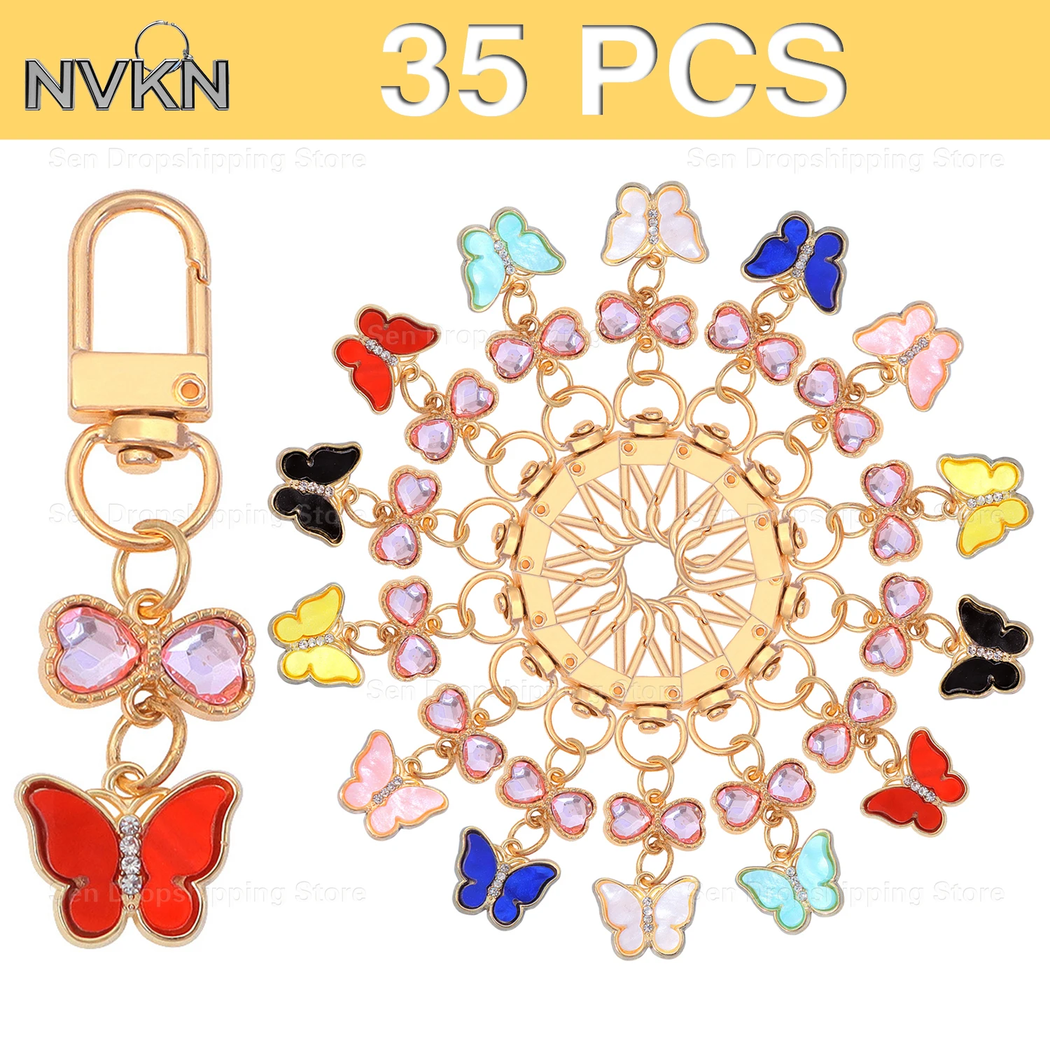 

35Pcs Butterfly metal keychain, key ring with bow design, pendant for earphone case, bag pendant, unisex key chain