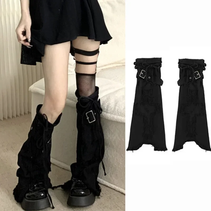 Harajuku Black Subculture Cross Leg Warmer for Women Girls Sweet Cool Gothic Denim Leg Cover Sock Vintage Y2K Cosplay Decoration