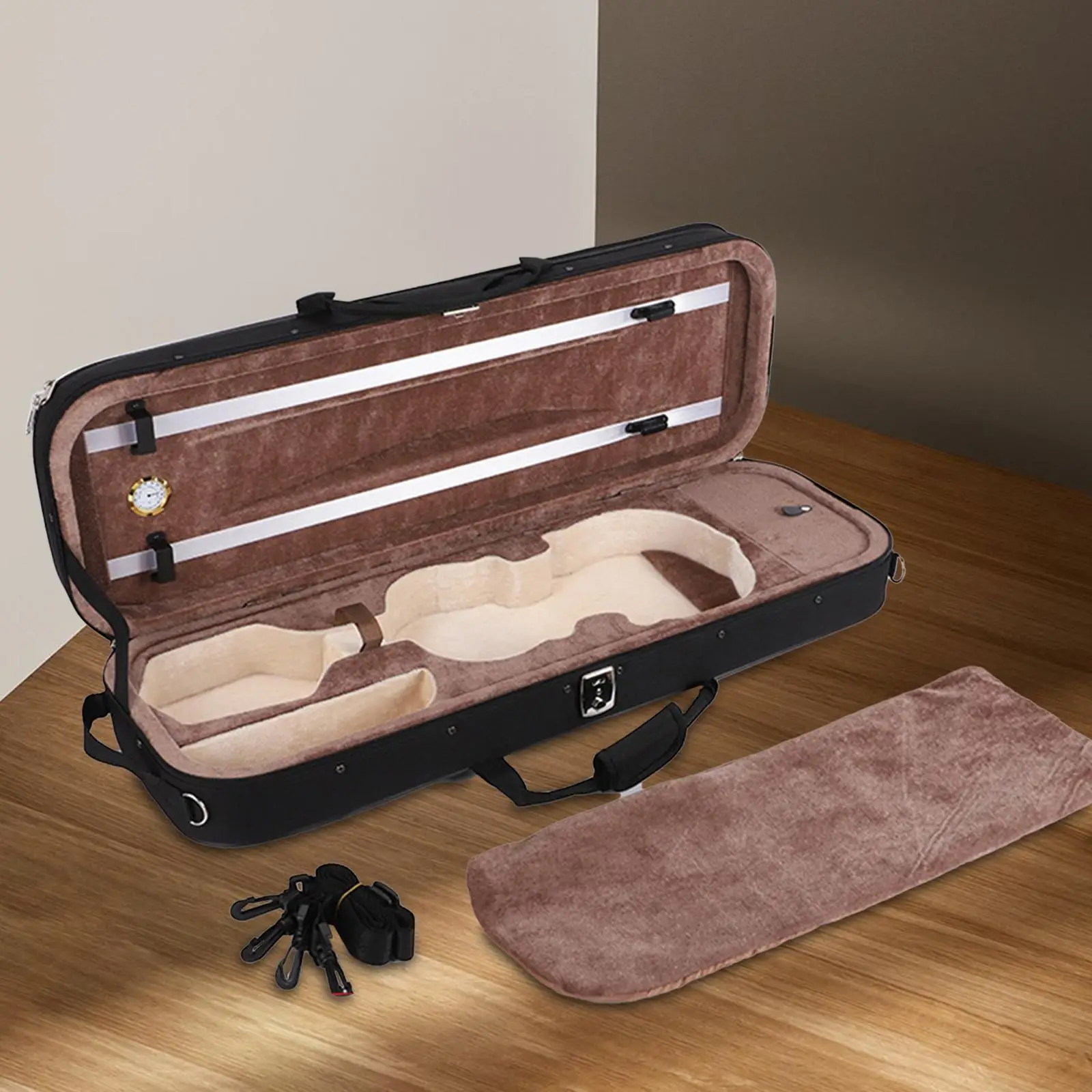Violin Case, Oblong Hard Case for Good Violin with Hygrometer, Spacious Compartments and Adjustable Straps
