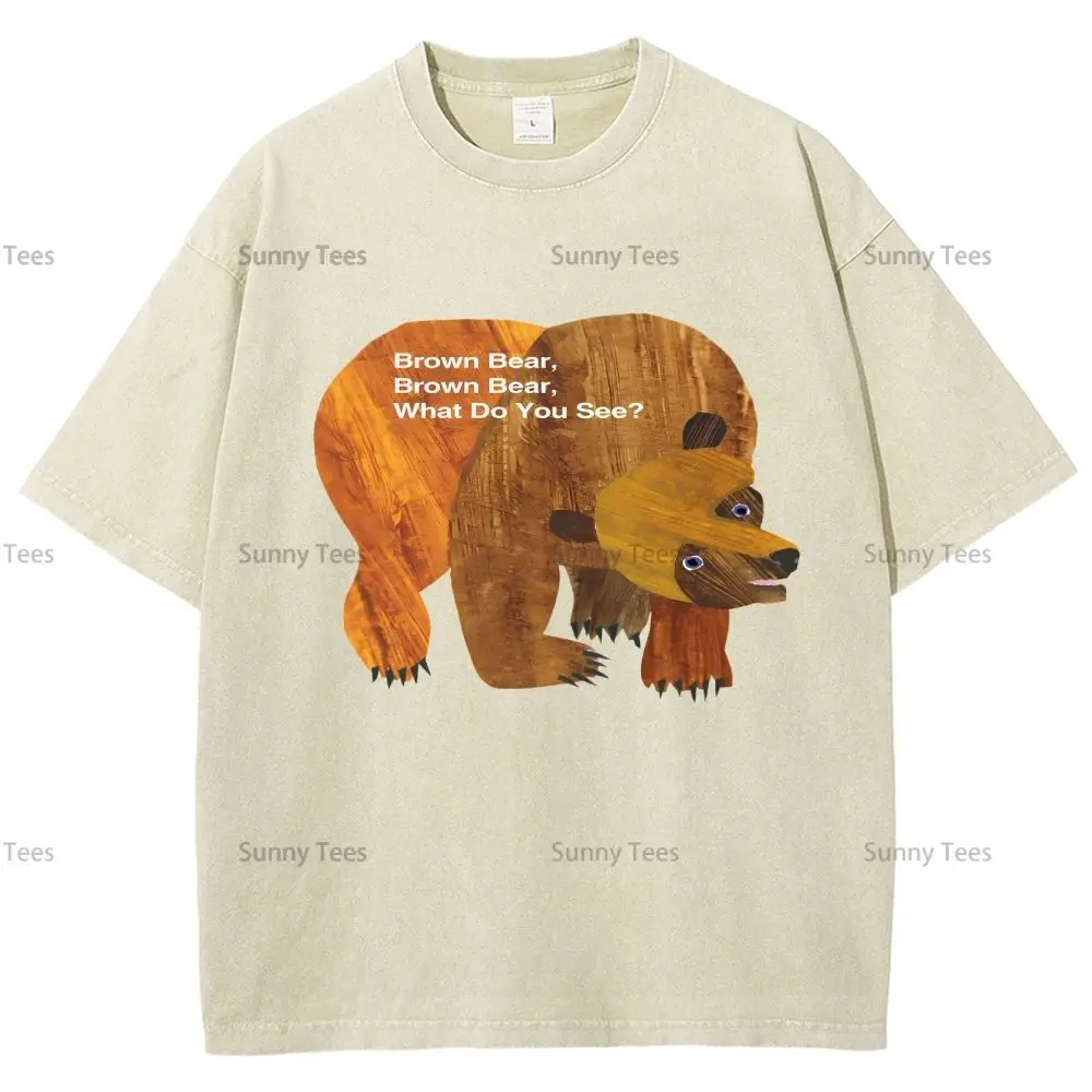 

Высококачественная женская хлопковая футболка Y2k, летний топ большого размера What Do You See, новый дизайн одежды с короткими рукавами и принтом коричневого медведя