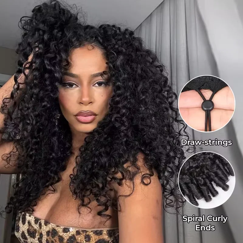 New Arrival 220% Density Half Wig Human Hair Burmese Curly Wig 16-32 Inch with Spiral Curls End 3 In 1 Half Wig Seamless Flip Over Glueless Wigs for Women with Drawstring Beginner Friendly Natural Color