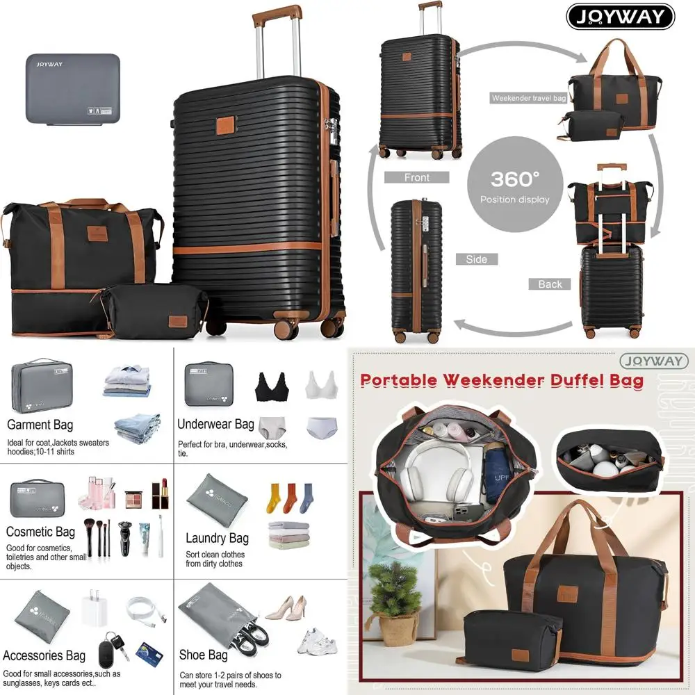 Juego de equipaje grande de 3 piezas con ruedas giratorias de 28 pulgadas, maleta liviana de carcasa dura, cerradura TSA, negro