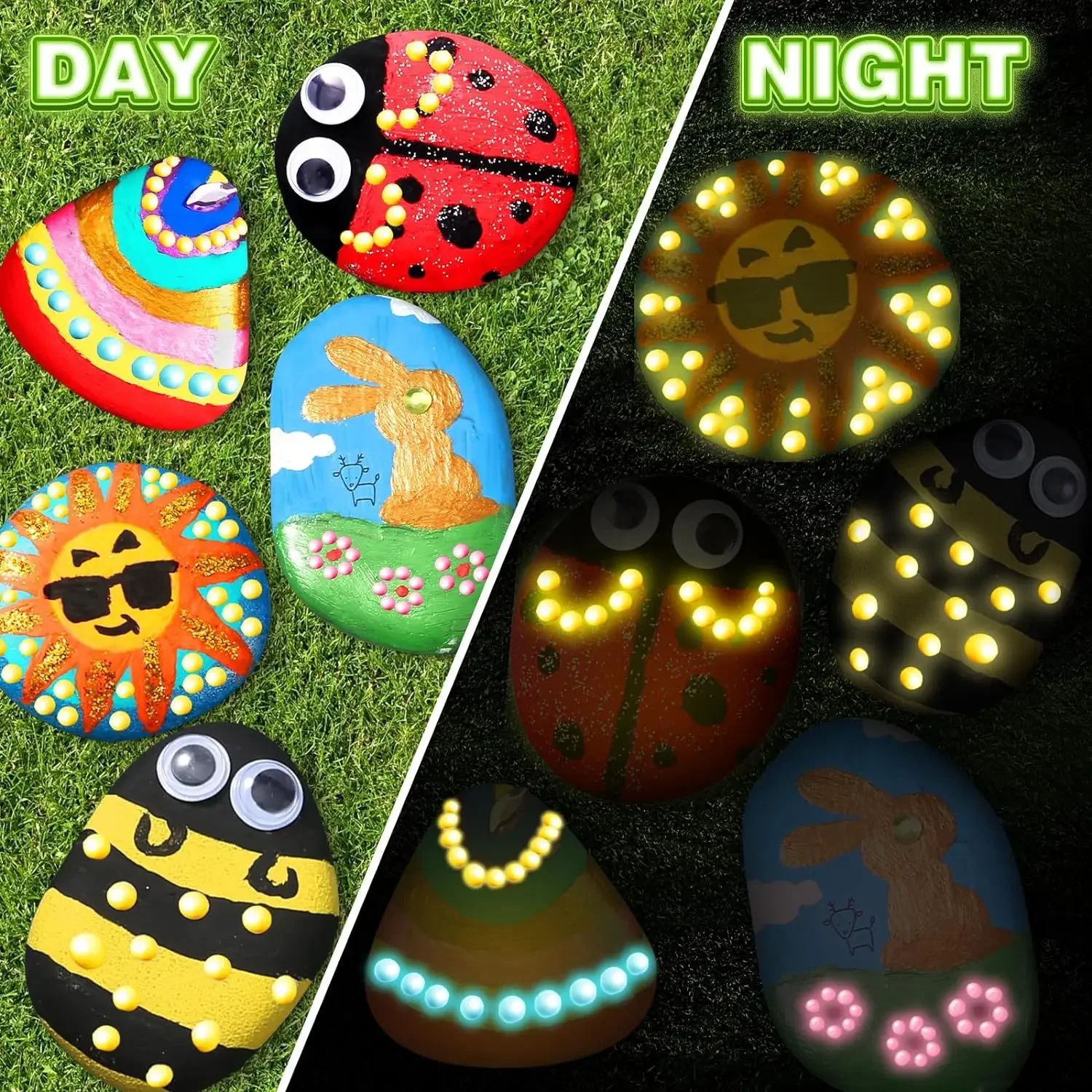 Hand Painted Stone Set Children's Science Education Toys Glow Rock Stone Multi-Color Painting Creative Graffiti for Kids Gifts