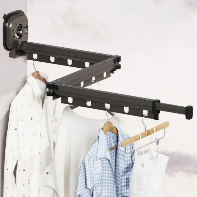 Retractable Folding Clothes Drying Rack Wall Suction Cup Clothes Hanger Space Saving Laundry Shelf Home Organizer Accessory