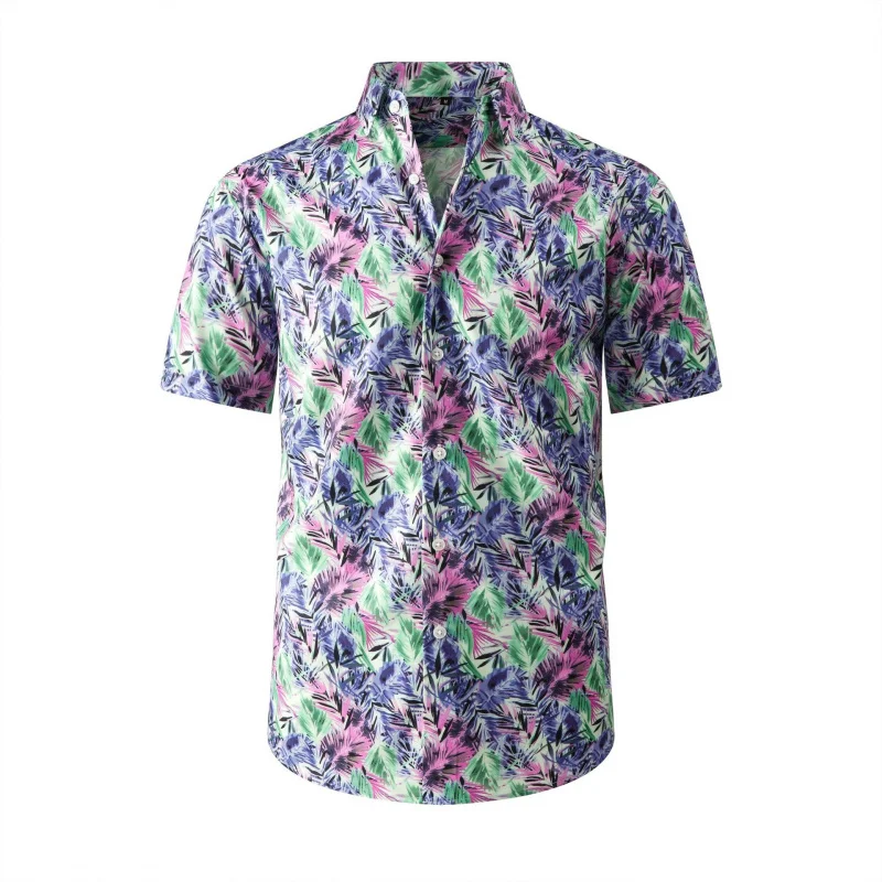 Plus Size Hawaiian Beach Shirt Men Casual Stretch Ice Silk Cool Men's Short Sleeve Shirt Beach Vacation Men's Clothing