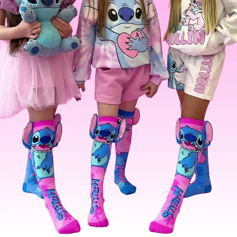 Quente disney dos desenhos animados mickey minnie ponto bonito menina meados de tubo tridimensional moda artesanal orelhas meias artesanais presente de natal