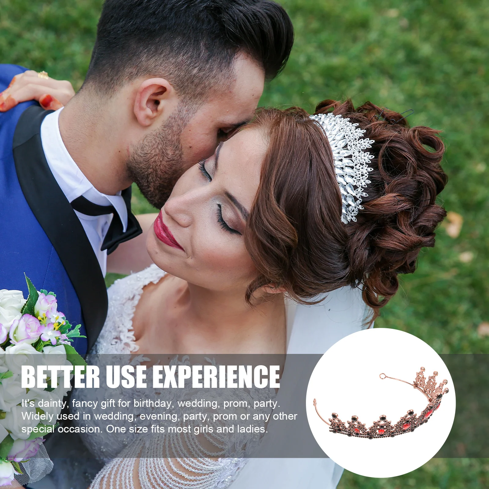 

1Pcs Vintage Large Crown Luxury Rhinestone Tiara for Women Wedding Hair Accessory Classic Retro Crown One Size Fits Most Red