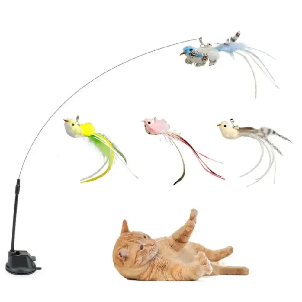 Funny Simulation Feather Da Bird Cat Toy Interactive Sucker Kitten Toy Playing Teaser Wand Replacement Head Toy Pet Supplies
