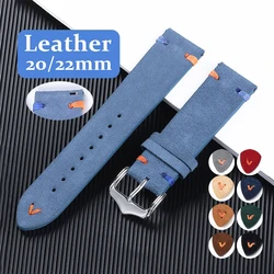 Suede Leather Watch Band 20mm 22mm Quick Release Universal Bracelet Genuine Leather Soft Handmade Stitching Watch Wrist Strap