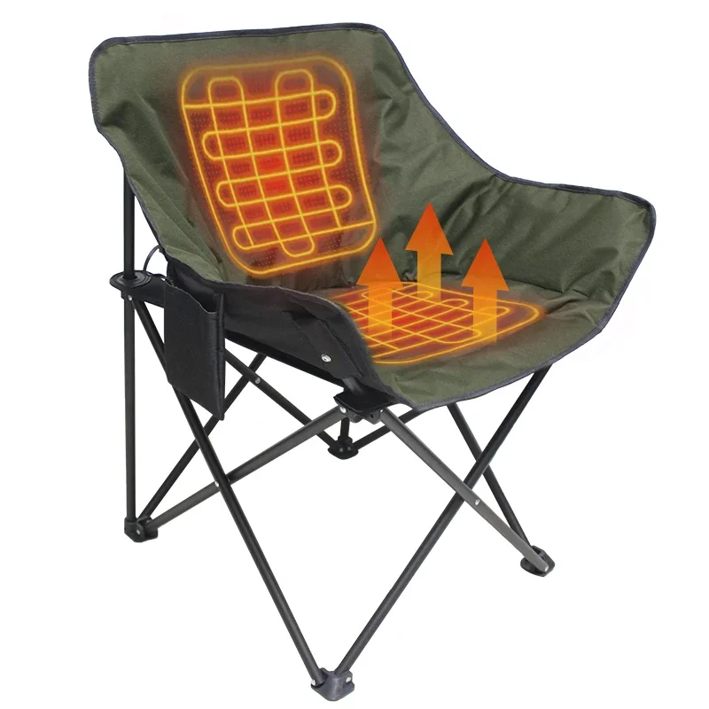 

Oversized Outdoor Heated Camping Chair with 3 Heat Levels Portable Metal Folding Moon Chair for Garden Patio & Lawn Use