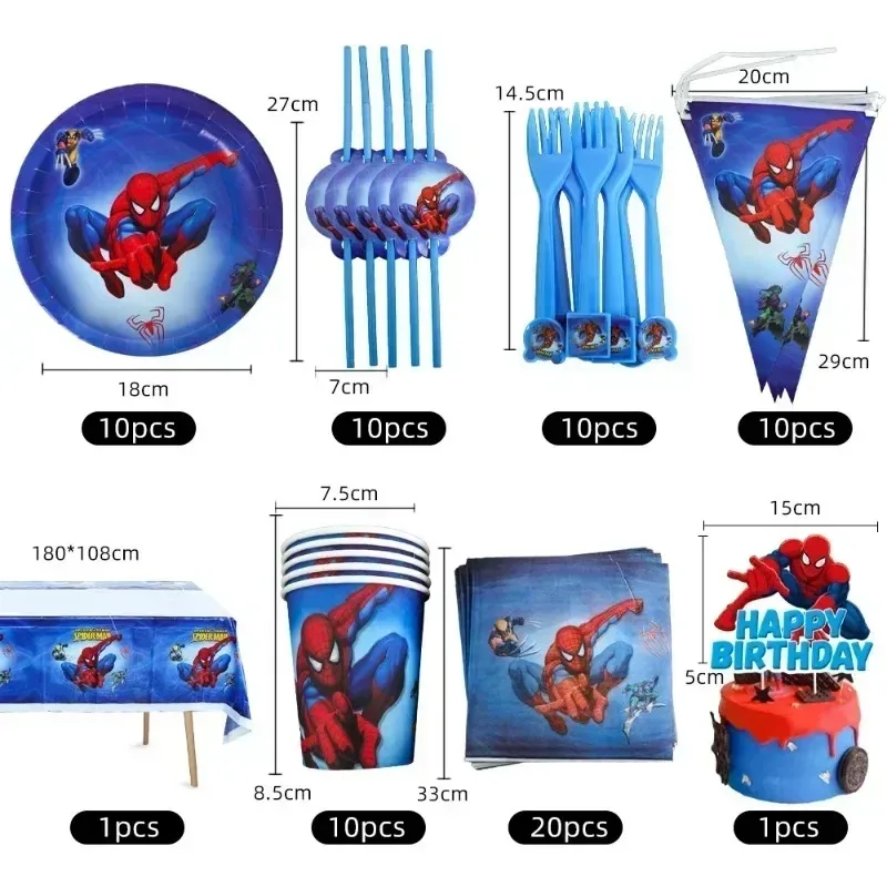 Marvel Spider Man themed children's birthday party disposable tableware with flag background cloth