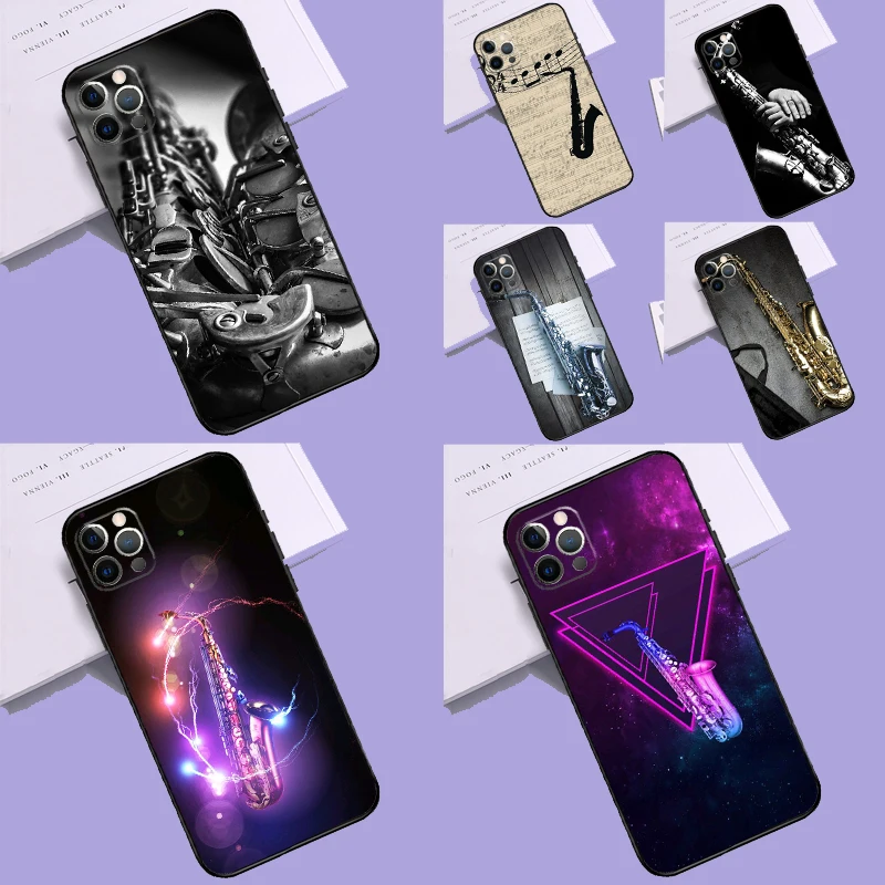 Musical Instruments Saxophone Case Cover For iPhone 12 13 Mini 11 14 15 Pro Max Plus X XS XR SE 2020 SE 2022 7 8 Coque