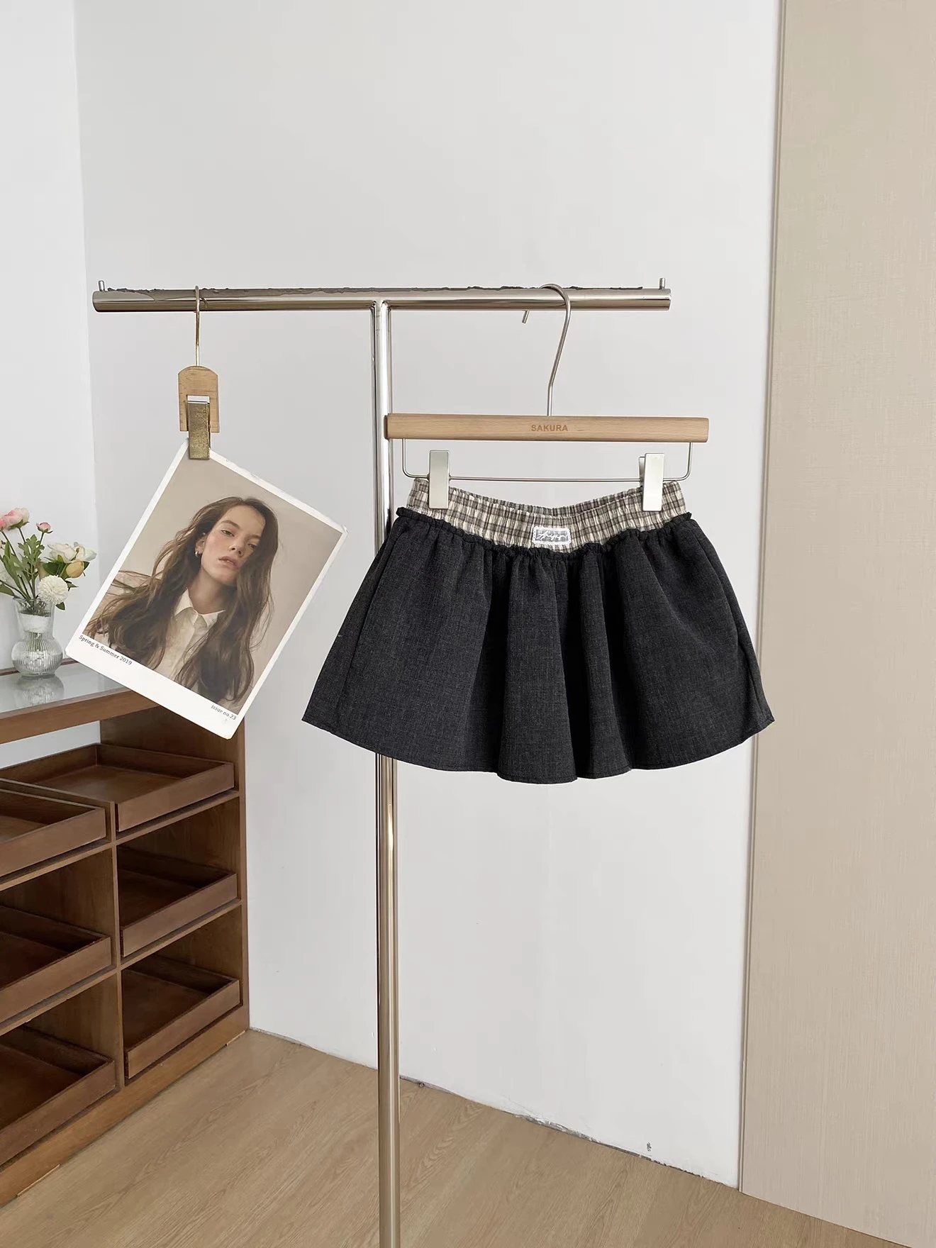 Women's Patchwork A Line Puffy Skirt Lady Plaid Elastic Waist School Style Mini Skirt