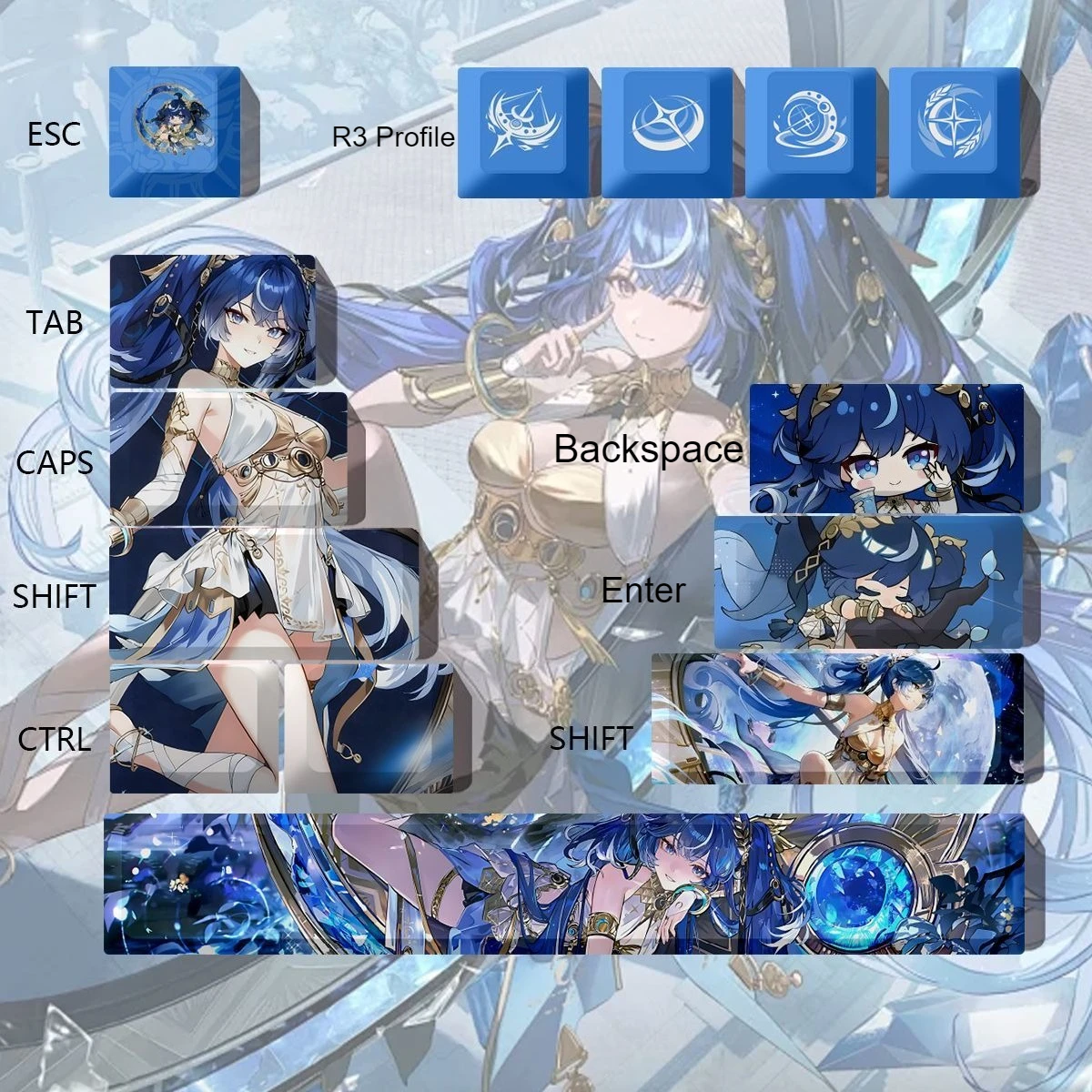 

MAIMOOO Wuthering Waves Iuno Keycaps 14Keys Cherry Profile PBT Dye Sub Personalized Anime Game Keycap DIY Mechanical Keyboard