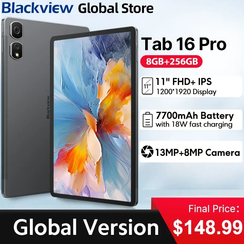 2024 Blackview-Tab 16 Pro Tablet Android, FHD Plus Display, Widevine L1, 7700 mAh Bateria, Unisoc T616, PC, 11 ", 8GB, 256GB