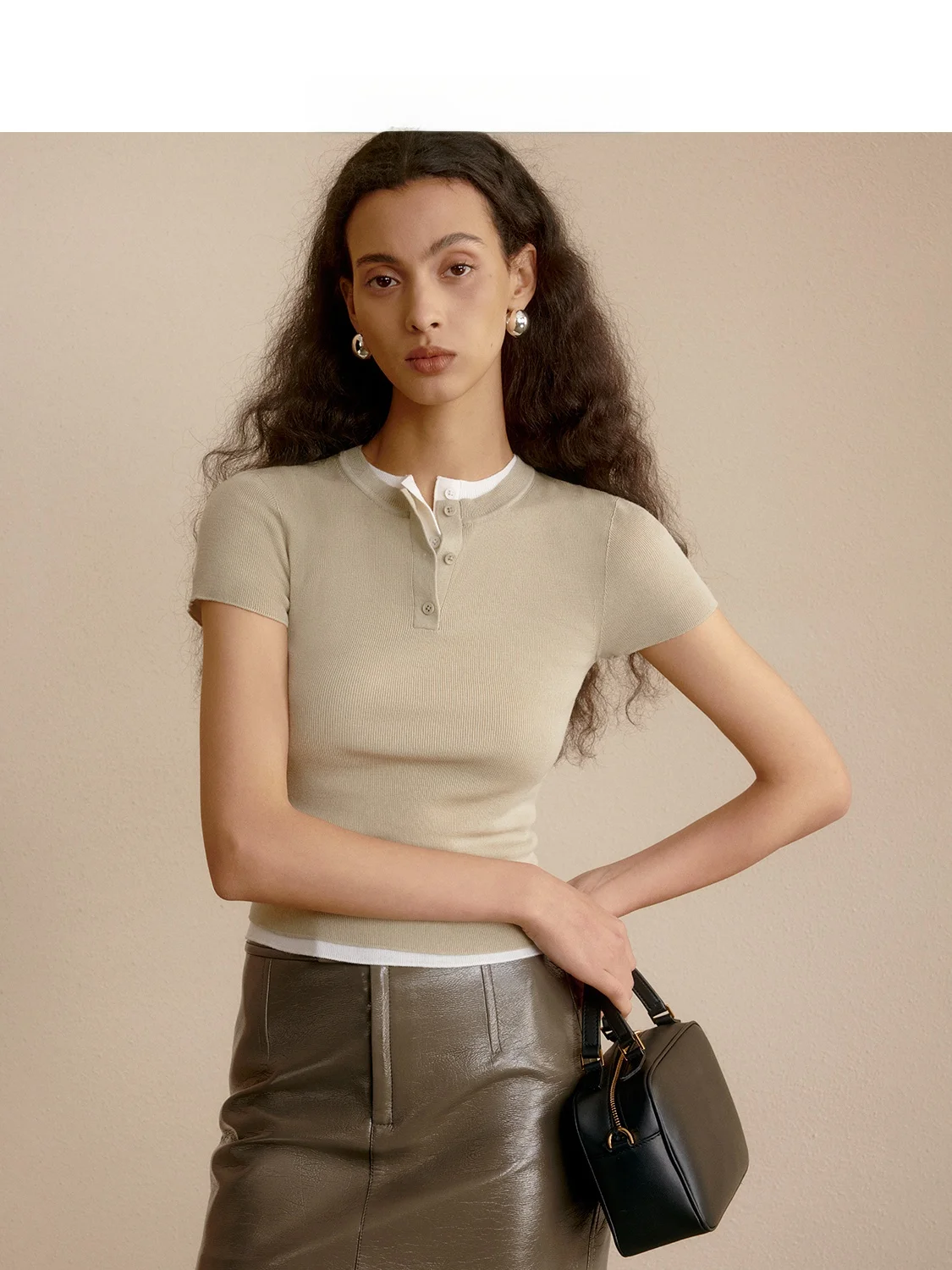 

Sl Knitted Geeks Chic Sle Women's T-irt Autumn Henry Collar ort Sve round Ne Pure Color Commute Sle Regula...