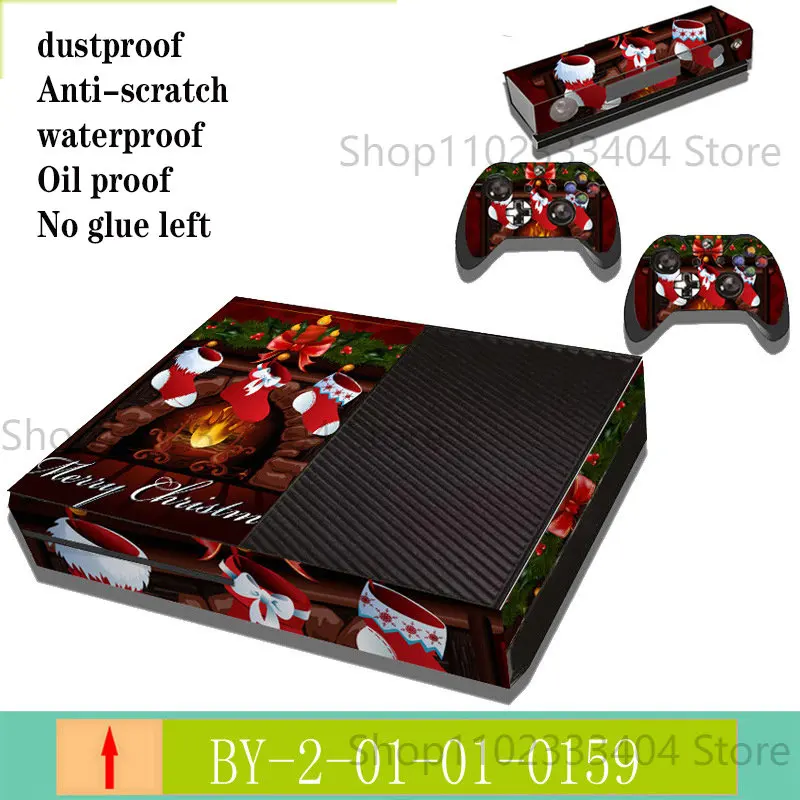 Cartoon Cute Christmas Pattern Vinyl Skin Sticker for Microsoft XBox One Console and 2 Controllers Decal Cover Game Accessories