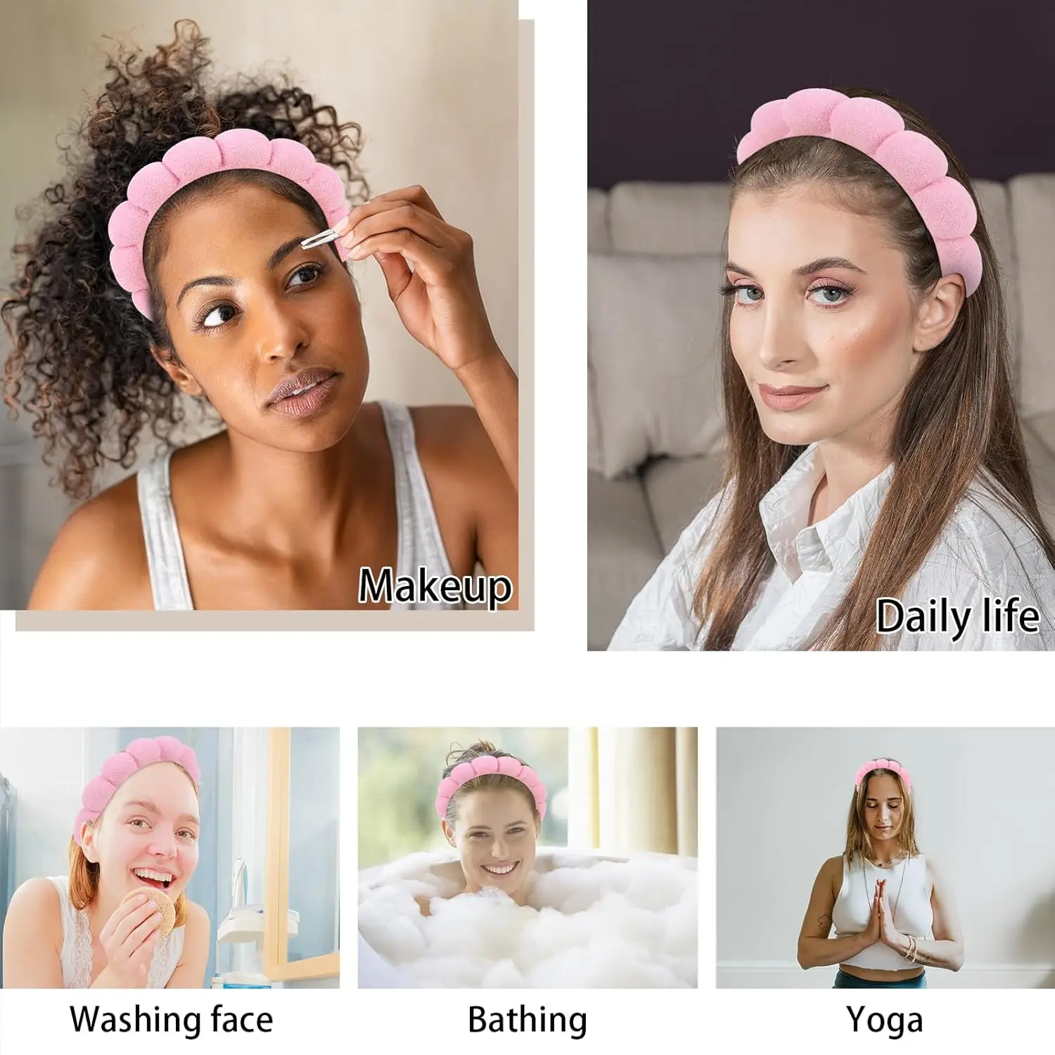 Fascia per capelli spa con 2 braccialetti, perfetta per lavare il viso, il trucco, il viso e la cura della pelle. Fascia per capelli antiscivolo per donna.