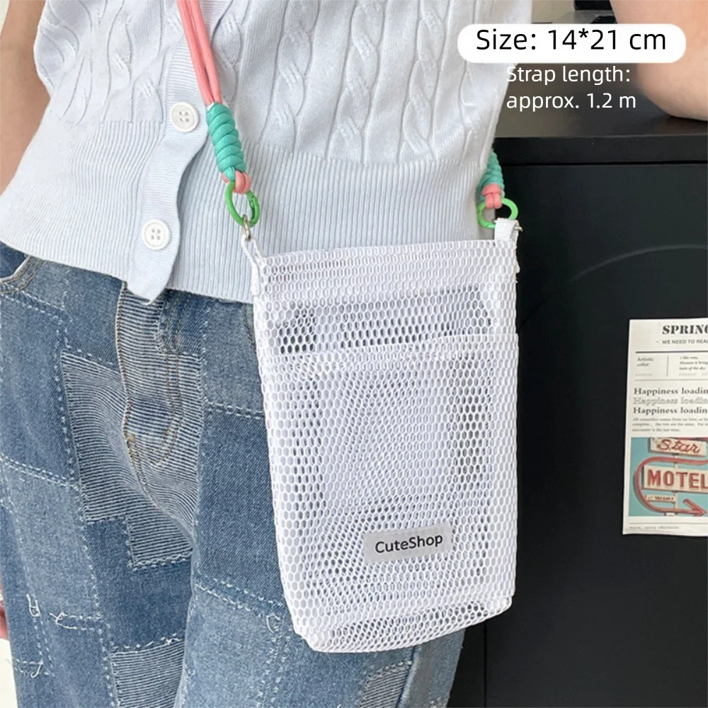 

Casual Sweet Nylon Mesh Bag Hollowed-out Portable Mobile Phone Bag Adjustable Solid Color Women's Crossbody Bag Travel