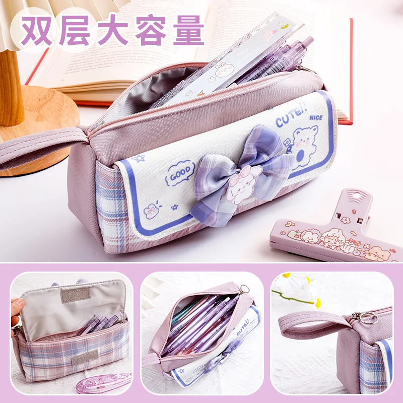 Preppy style double-layer large capacity pen bag Japanese Korean stationery bag girl student multifunctional cute pencil case