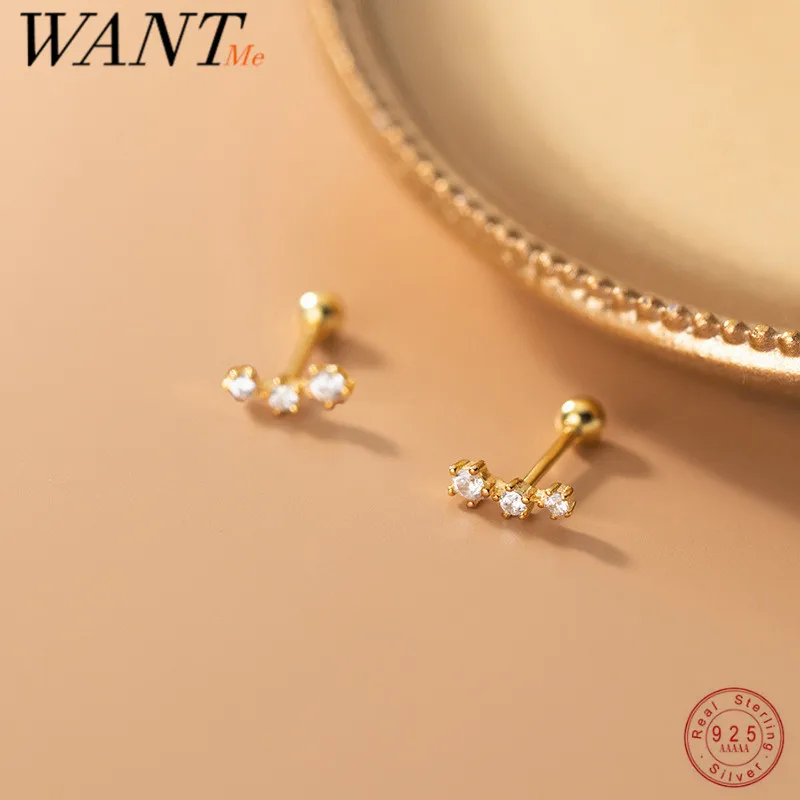 

WANTME 925 Sterling Silver Minimalism Charm Zircon Geometric Bead Stud Earrings for Women Fashion Korean Teen Party Jewelry Gift