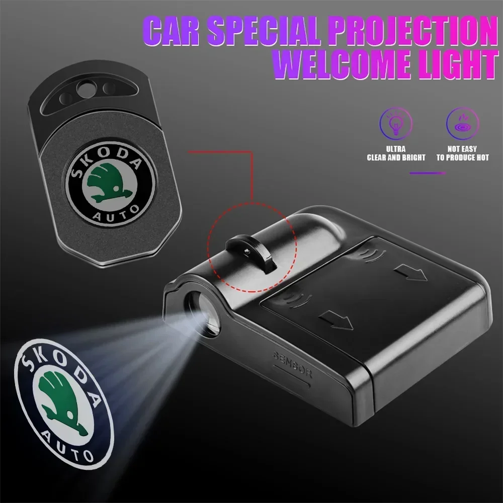 Car HD Projector Lamp Car Door Wireless Welcome Light LED Decoration For Skoda Octavia Rapid Fabia Superb Kodiaq Karoq Kamiq VRS