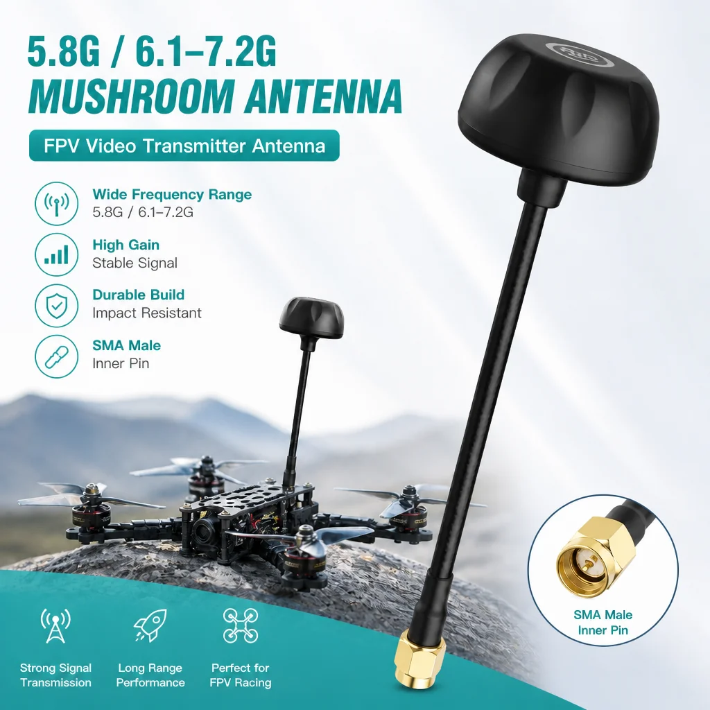 5.8G FPV Mushroom Antenna SMA Inner Pin Video Transmitter Antenna for RC Drone 6.1-7.2G 360° Omnidirectional Transceiver Antenna