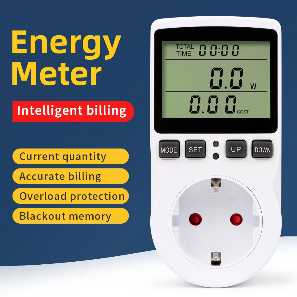 Digital LCD Power Meter Wattmeter Socket Wattage Kwh Energy Consumption Measuring Outlet EU/US Plug Overload Protection 230/120V