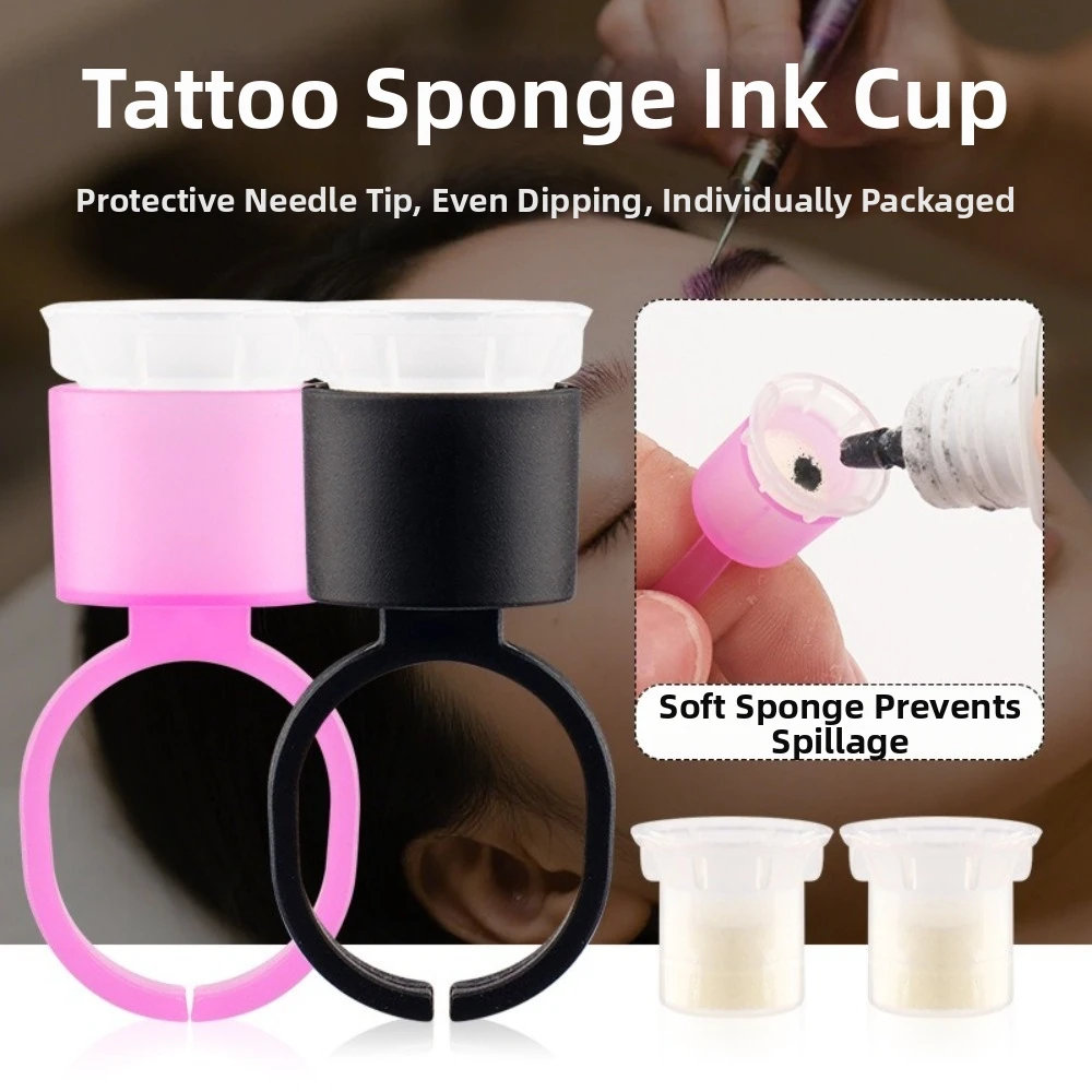With Sponge Disposable Ring Cup Black/Pink Medium Holder Permanent Makeup Ink Cups No Divider Individually Package