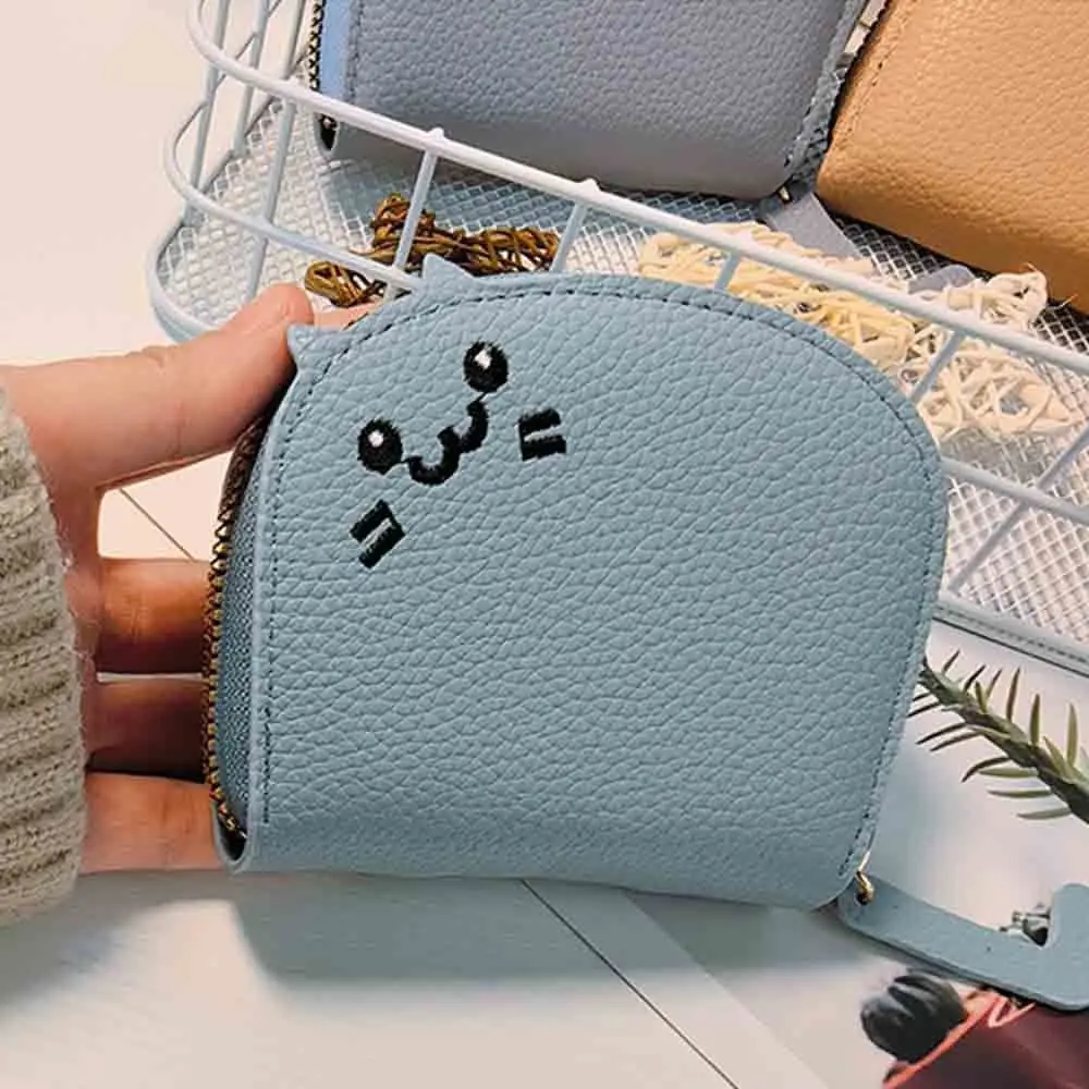 Fashion Lichee Pattern Cute Cat Card Bag Zipper Multi-card Slot PU Leather Card Bag Coin Purse Card Pocket Card Holder Outdoor