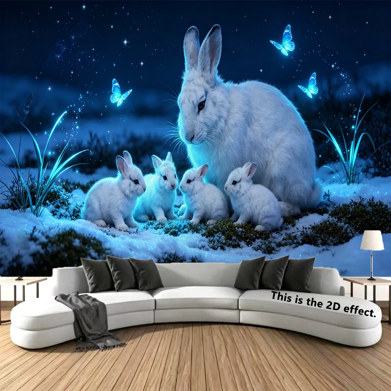 Glowing Snow Rabbit Night Background Cloth Hanging Cloth Bedroom Bedside Decorative Wall Cloth Dormitory Tapestry