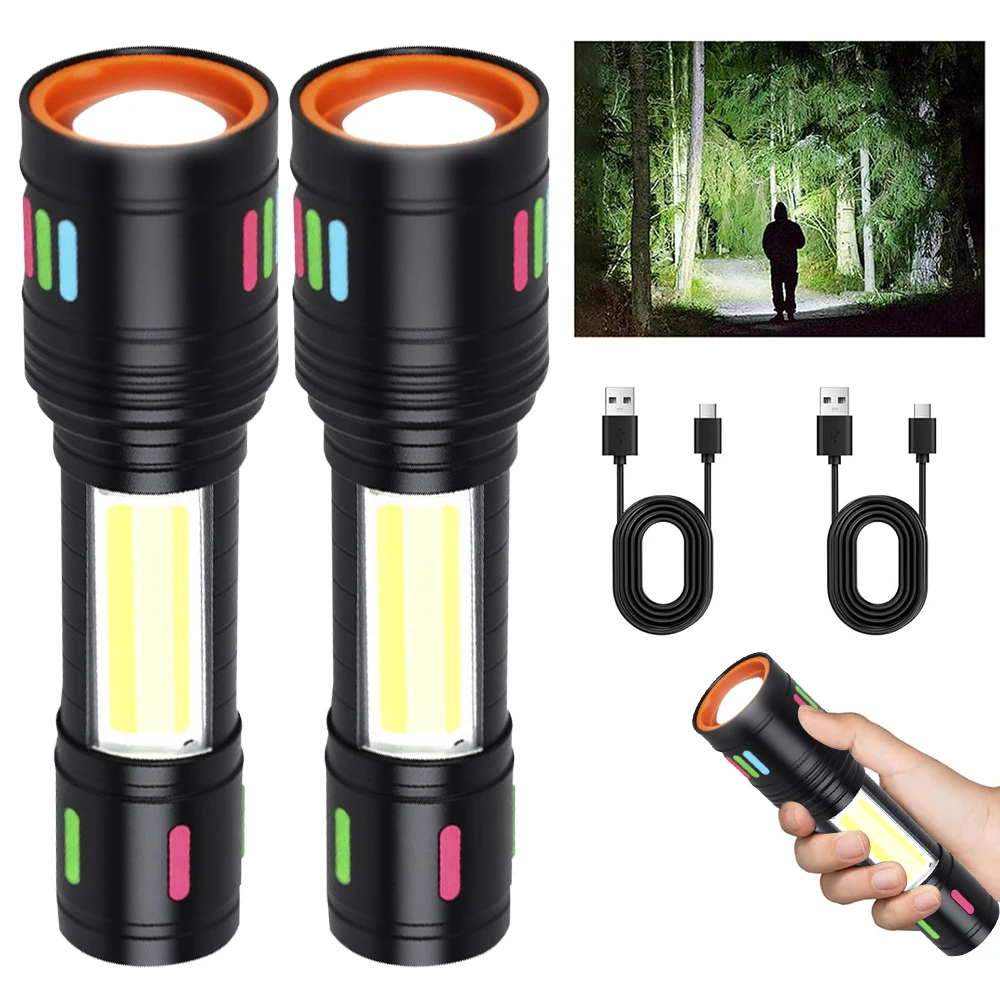 

1/2 шт. перезаряжаемый светодиодный фонарик, яркий фонарь с регулируемым фокусом, водонепроницаемый, 4 режима освещения с флуоресценцией для кемпинга, походов, экстренных ситуаций