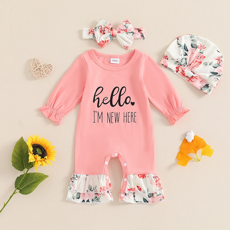 Baby Girl Clothes Newborn Baby Girl Coming Home Outfit 0 3 6 Months Long Sleeve Romper  Letter Print Floral Jumpsuit Bow