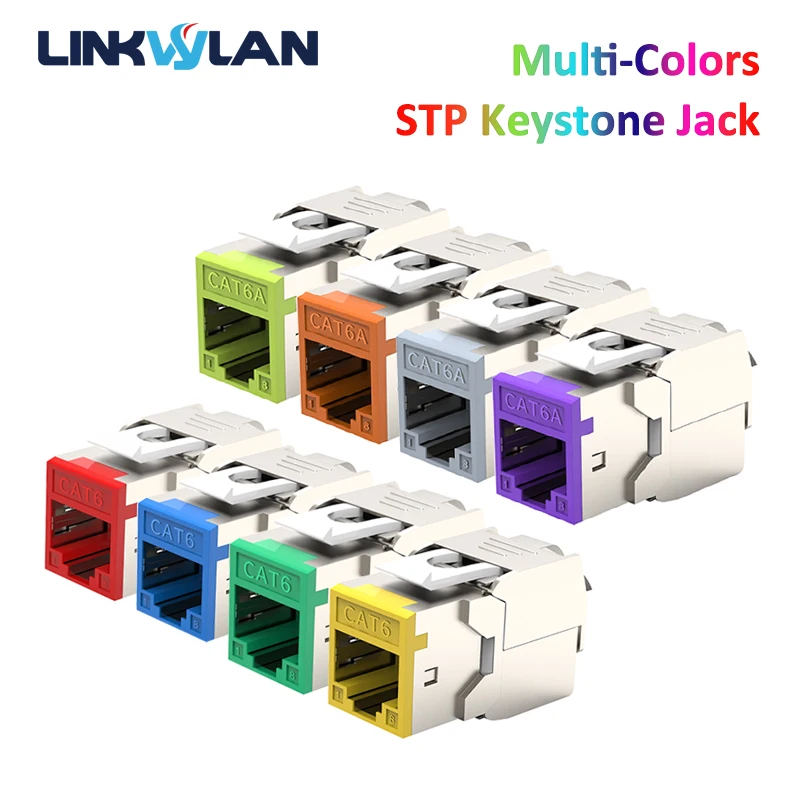 Linkwylan RJ45 Cat6 Cat6A wiele kolorów ekranowane gniazdo Keystone beznarzędziowe beznarzędziowe moduły sieciowe ze stopu cynku 8 kolorów