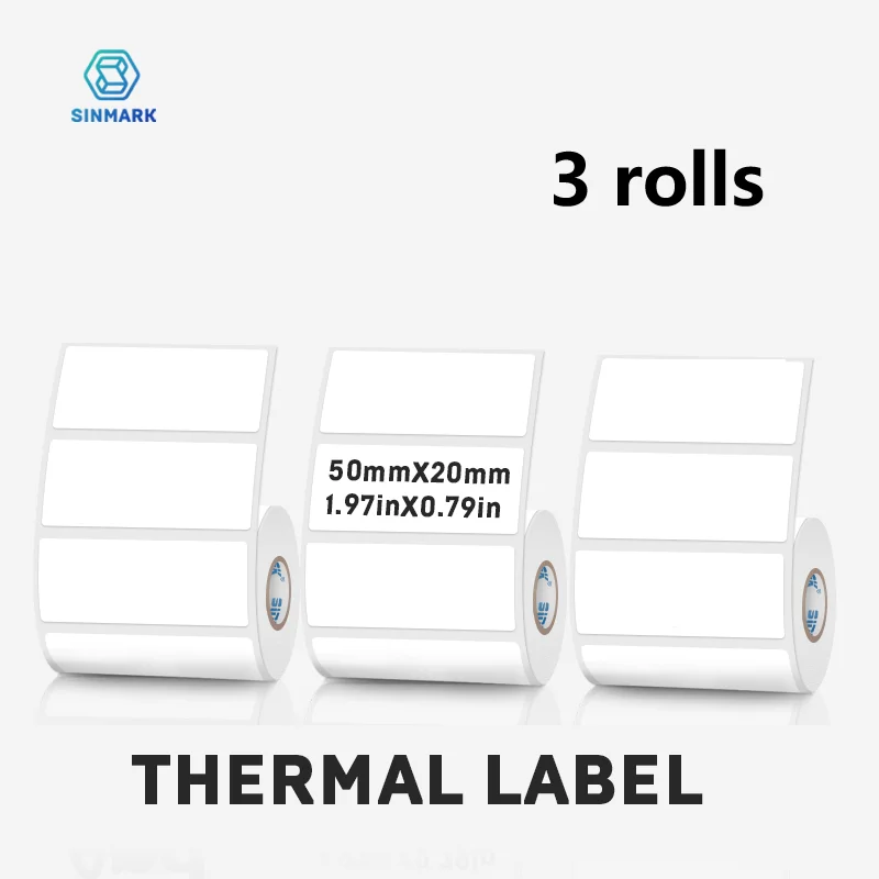 50x20mm White Thermal Label Sticker 3 Rolls Blank Self-Adhesive Label Paper Handmade Tag Suit for Phomemo SINMARK Printer